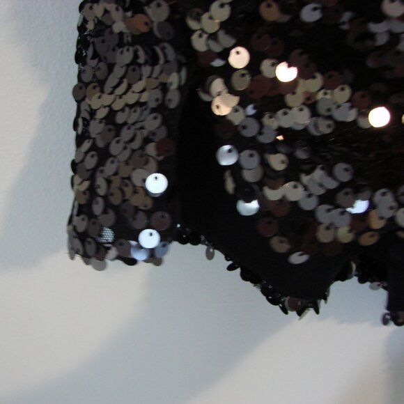 H&M Black Silver Sequin Top Sparkle Loose Fit Holiday Party Size Small - Picture 8 of 13